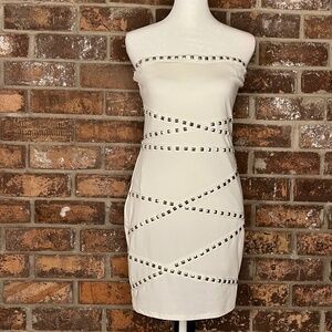 White, Silver Studded, Strapless Dress